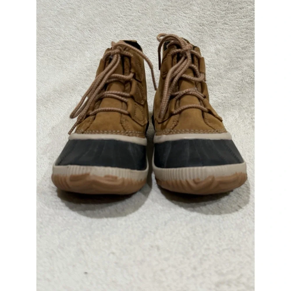 Sorel Out N About Rain Duck Boots Women 7 Tan/Brown Leather Waterproof NL3069